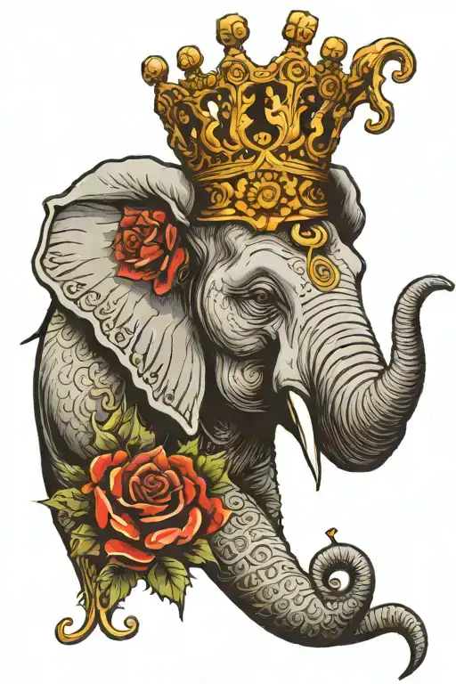 Elephant Head With A Crown And A Shell