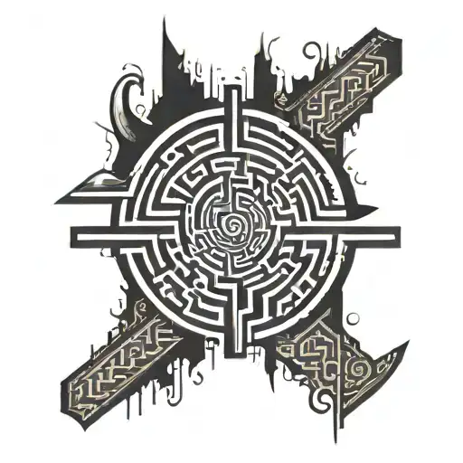 A Black Maze Torn In Half Which Looks Like Semi Circle With Rought Toen Ends