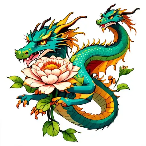 And Dragon Holding A Flower