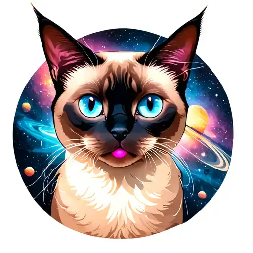 A Siamese Cat With Blue Eyes And A Pink Nose Her Name Space And Galaxies And Planets Full Body Cat