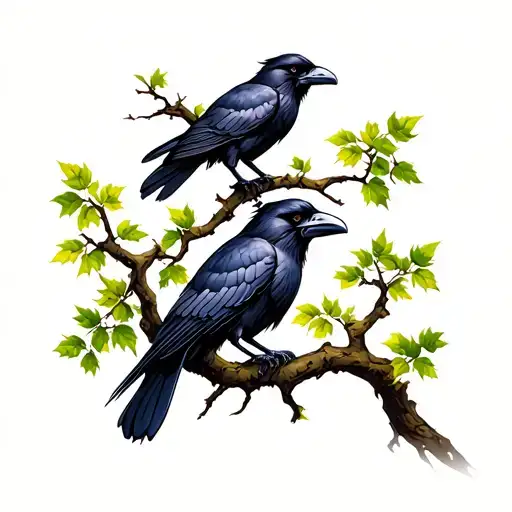 Ravens In A Tree Branch