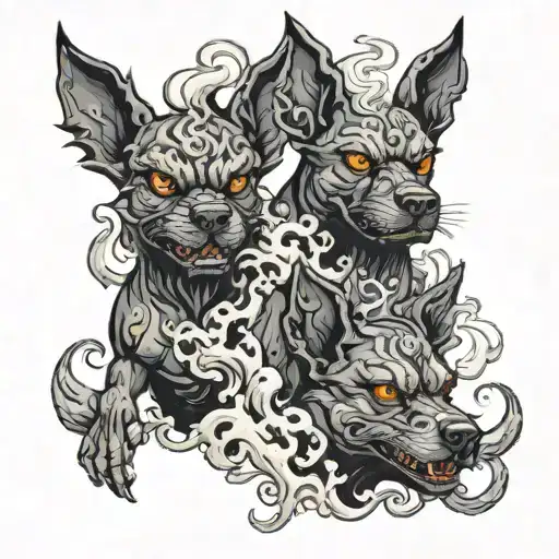 Dark Evil Demon Dogs With Smoke Swirling