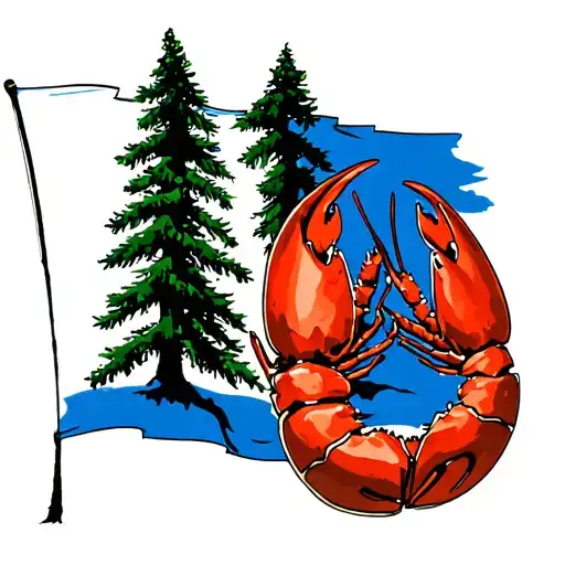 Lobster And Maine Flag Pine Tree