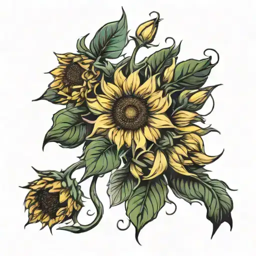 Sunflowers Lillys Blossoming In Beautiful Bouquet Of Flowers