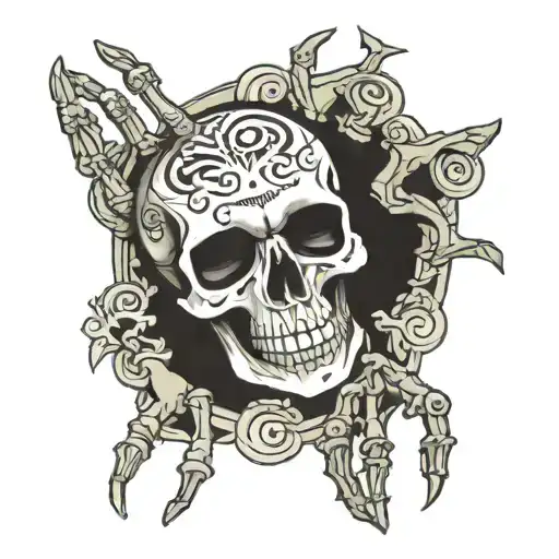 Three Finger Skeleton Hand Tattoo With God Of Ra Eye