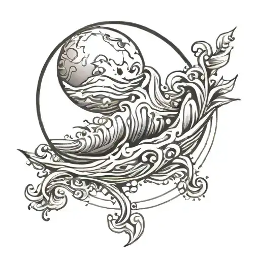 Minimalist One Line Tattoo Idea With Sea Moon