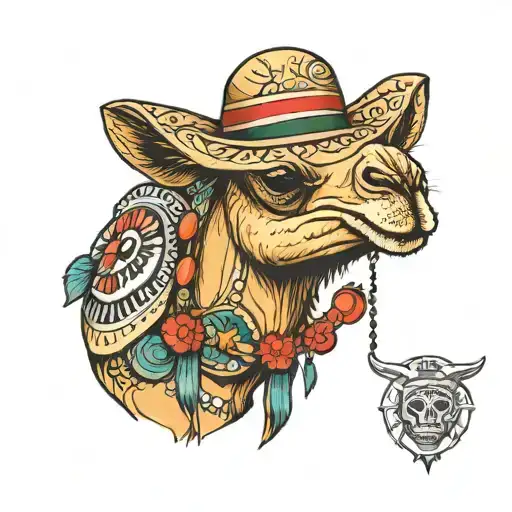 Camel With Mexican Hat On Its Head And Cigarette In Its Mouth