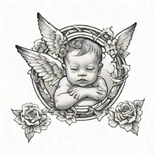 Newborn Boy With Halo And Wings Heading To Heaven