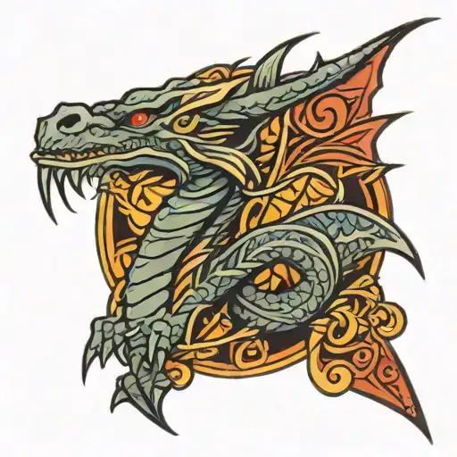 Tattoo On The Arm Of A Neo Tribal Style Dragon