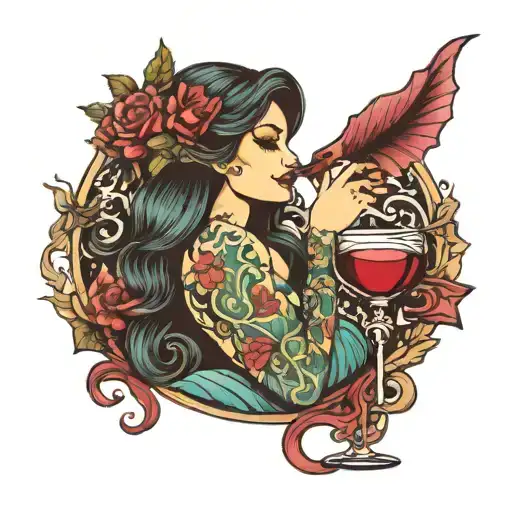 Mermaid Holding Wine Glass Filled