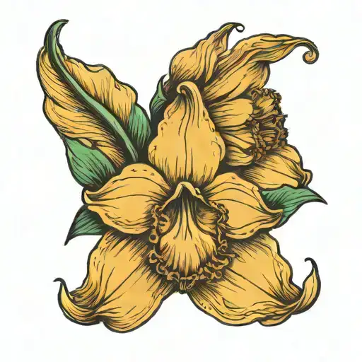 A Sweat Pea And A Daffodil Single Line Drawing