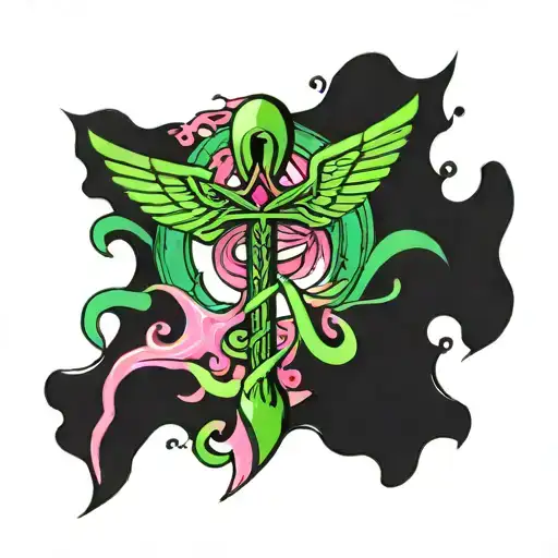 Green Egyptian Ankh With Pink Flames Right Ankle