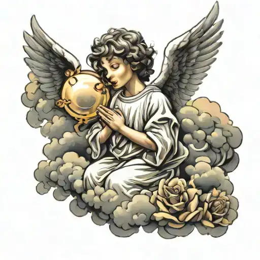 Angel Praying In Clouds Surround