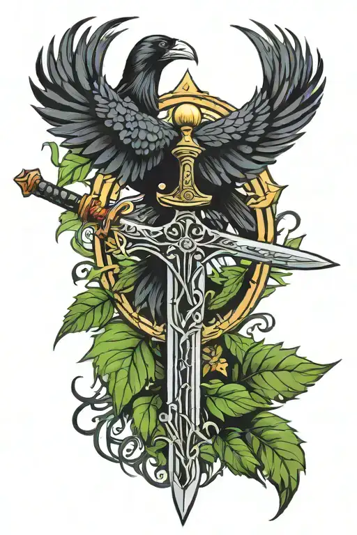 Raven Coverup Tattoo Of Weed Leaf And Sword