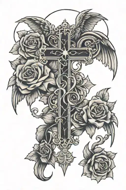 Rose Clockwise God Cross And Angels And Shading And Numeral Numbers