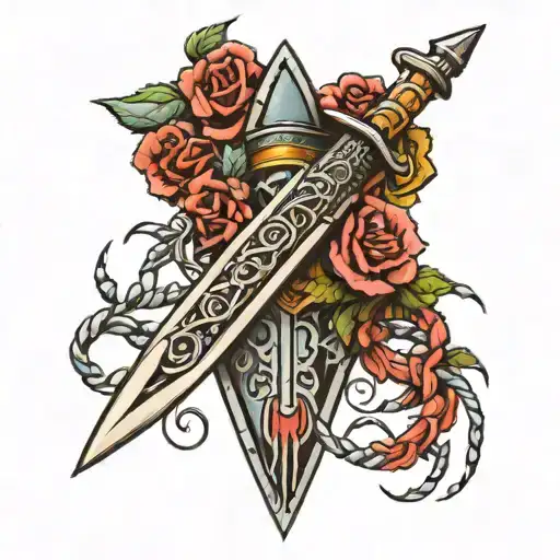 A Dagger Stiletto Knife With Barbed Wire