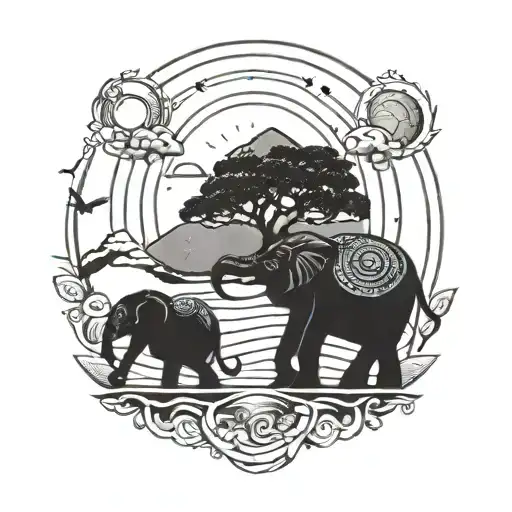 Elephant Moon Sun Beach Mountain