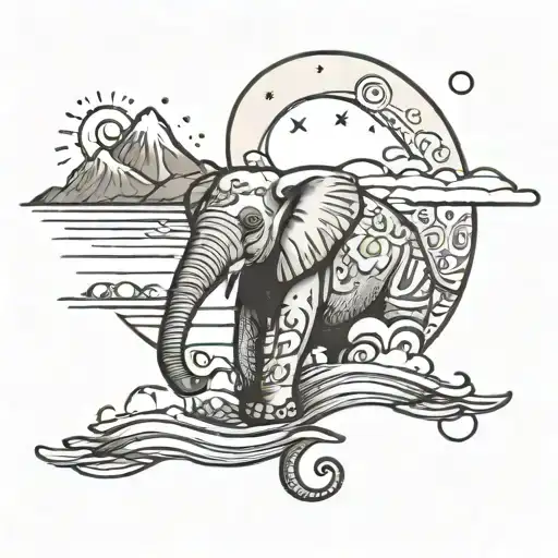 Moon Elephant Sun Beach Mountain