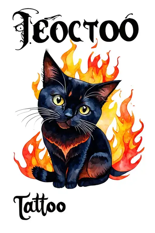 Black Cat With Watercolour Looking Flame