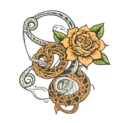 Leo And Snake Tattoo Design Combining Musical Notes And Nursing