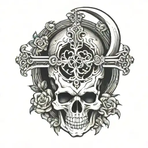 Skull With Crescentmoon And Cross