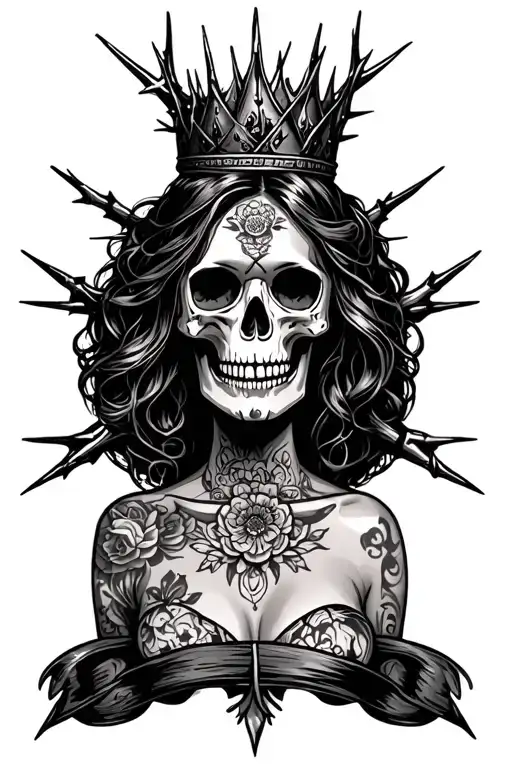 Skull With Woman Body And Thorn Crown