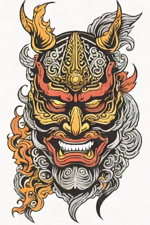 Samurai Mask Fire Flames