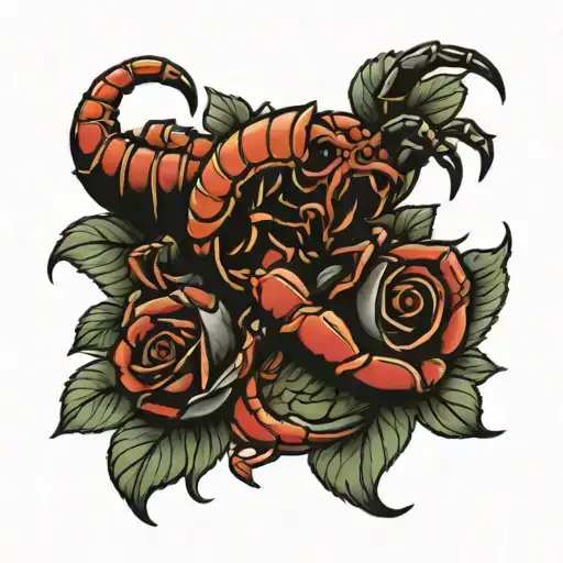 Traditional Scorpion With A Black Rose