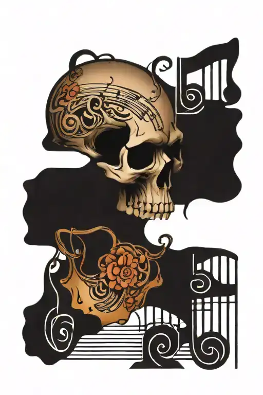 Skull And Music Notes Flowing
