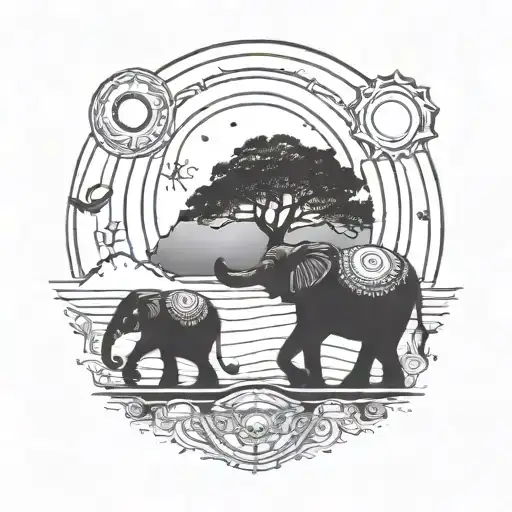 Elephant Moon Sun Beach Mountain