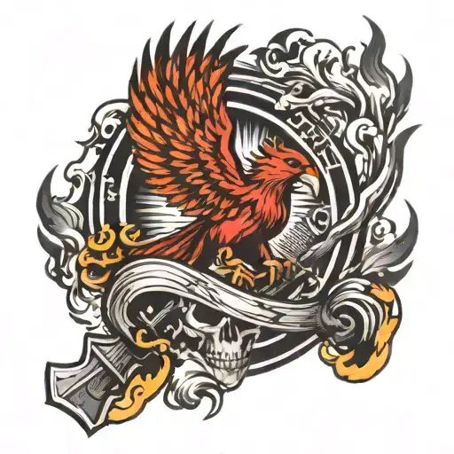 Fire Phoenix With A Fireman Holding Axe