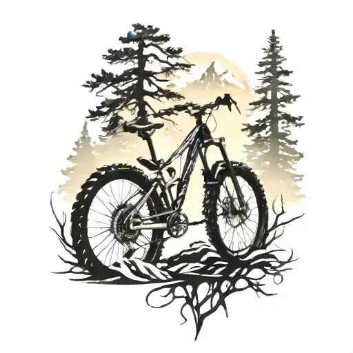 Mountain Forest Bike Silhouette