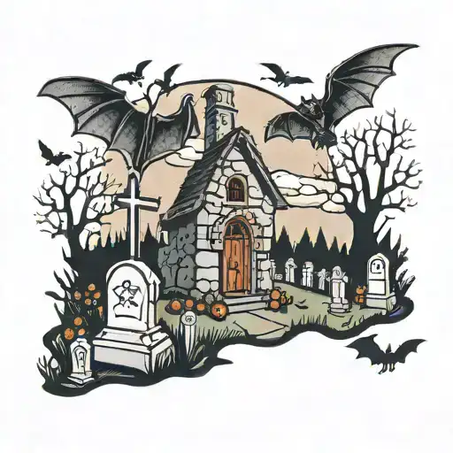 Cemetary With A Bat Hanging