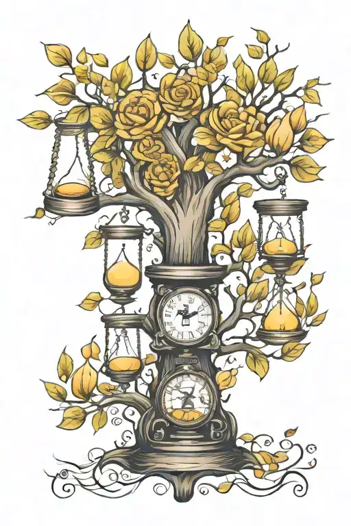Design Of A Family Tattoo Whit Family Tree And Hourglass