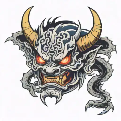 Oni Mask With A Dragon Japanese Style