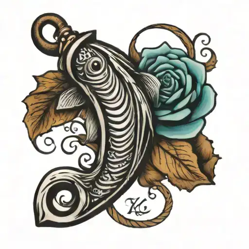 Rustic Fish Hook With Tk Shake Gods Hand In Cursive Underneath It