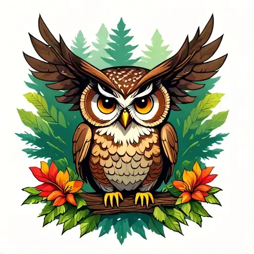 Forest With Owl Sitting