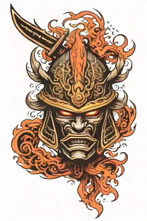 Samurai Helmet Flames Engulfing