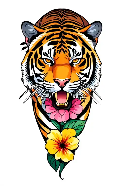Assortment Of Native Hawaiian Flowers With Tigertiger Prowling In Corner