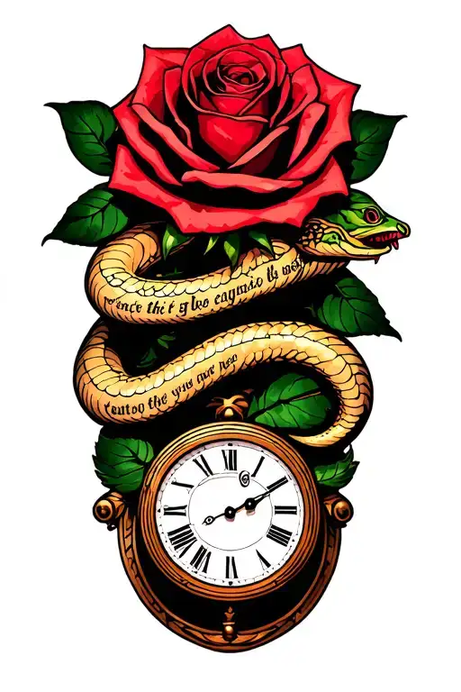 Roses With Snakes And A Clock With Bible Verses