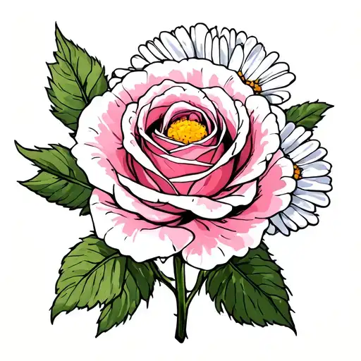 Pink Rose With White Marigolds