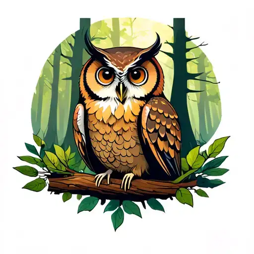 Forest With Owl Sitting In Back Ground
