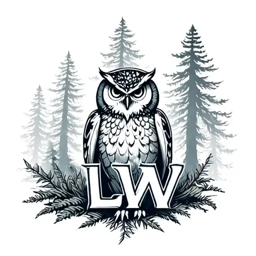 Forest With A Lot Of Trees And Owl Sitting In Back Ground And Beneath Write Lw In Some Cool Font