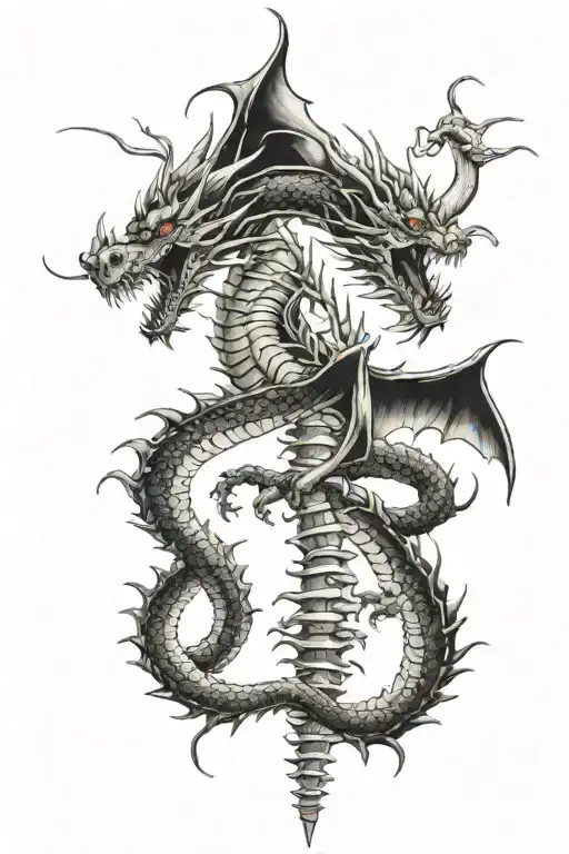 Dragon Climbing Up A Human Spine