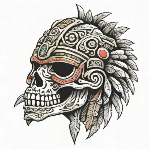 Aztec Warrior Skull Wearing Jaguar Skin