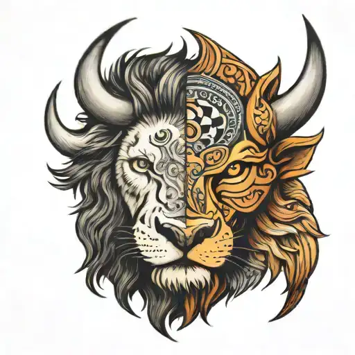 Half Face Buffalo And Lion