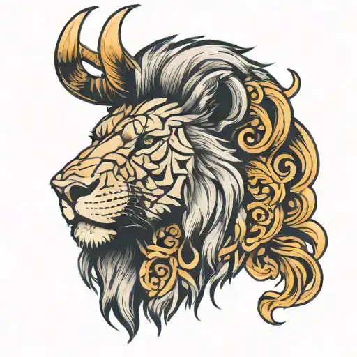 Animal Face Separately Lion And Buffalo In One Image