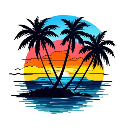 Palm Trees Color Sunset Background