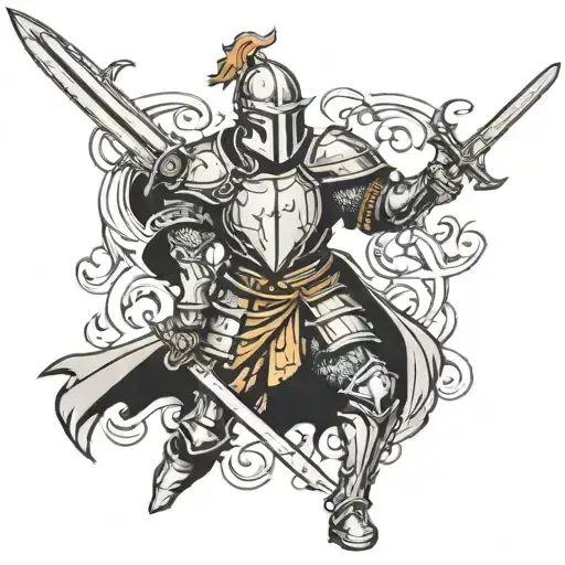 Knight Holding A Sword In A Ready Stance Fighting