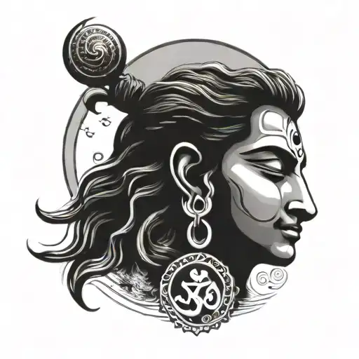 Small Lord Shiva With The Moon And Om Namah Shivaya In Tamil Writing Tattoo
